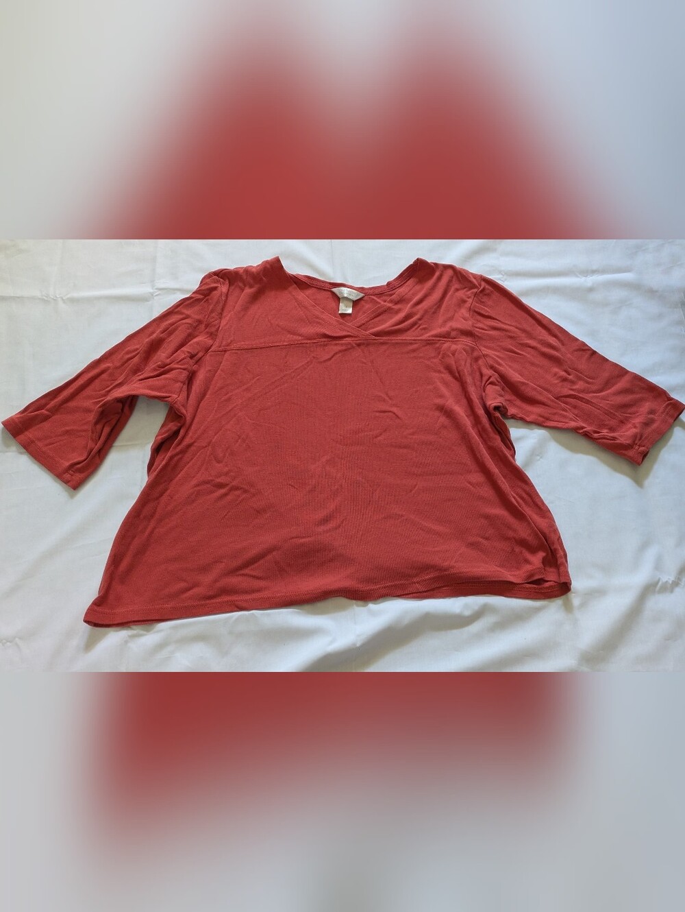 Cotton Burnt Orange V-Neck 3/4 Sleeve Top Size 1X